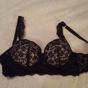 Black and nude lace scallop strap bra
